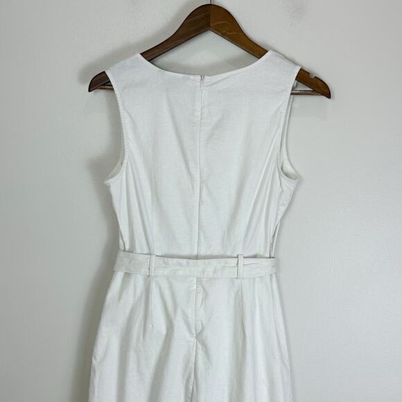 Banana Republic Off White Linen Cotton Belted Sleeveless Midi Dress Size 4 - Picture 8 of 13